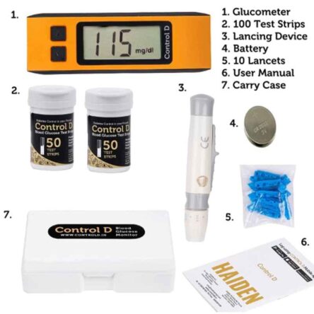 Control D Orange Glucometer with 100 Strips