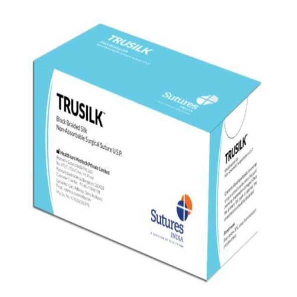 Trusilk 12 Foils 6-0 USP 3/8 Circle Round Body Black Braided Non-Absorbable Silk Suture Box