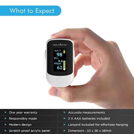 HealthSense Accu-Beat FP 910 Fingertip Pulse Oximeter with Plethysmograph & PI Four Directional OLED Display