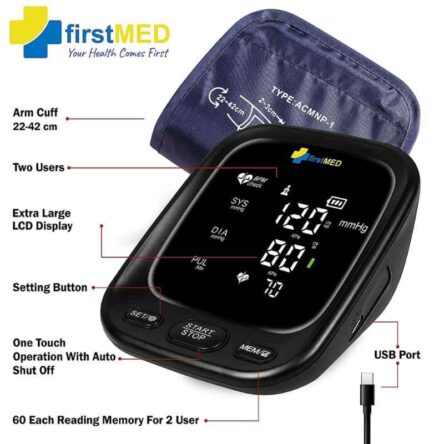 Firstmed Black Automatic Digital Talking Blood Pressure Monitor with Large Touch Screen & C-Type USB