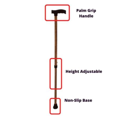 Fidelis Healthcare Mild Steel Wood Brown Height Adjustable Single Walking Stick