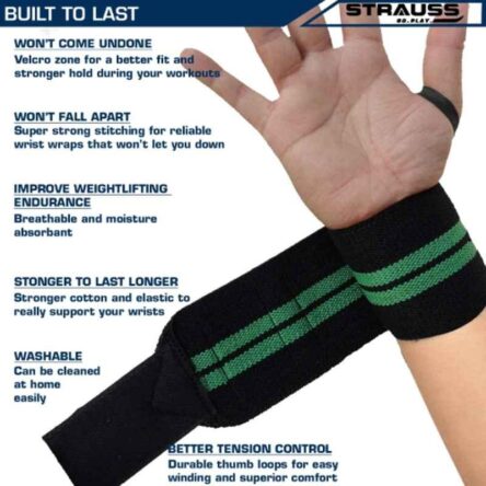 Strauss 20x13x4cm Black & Green Weight Lifting Cotton Wrist Support