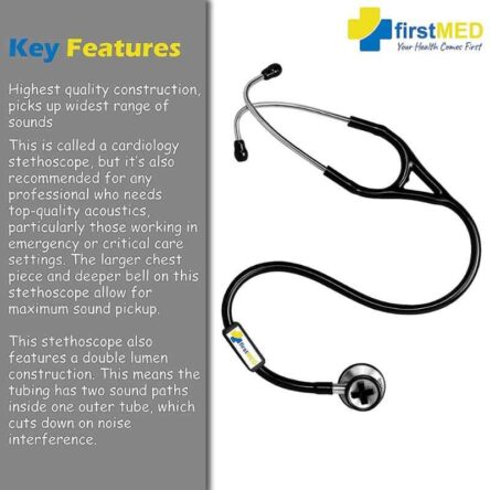 Firstmed Black Professional Classic High Acoustic Stainless Steel Dual Head Stethoscope