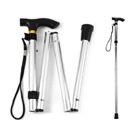 SMIC Aluminium 4 Parts Folding Adjustable Silver Walking Stick