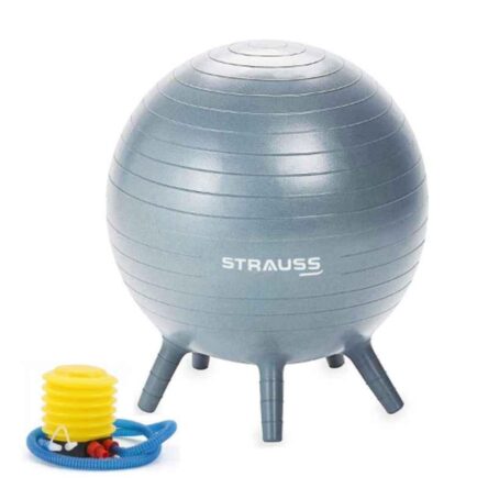 Strauss 26x24x12cm Rubber Round Grey Anti-Burst Gym Ball with Foot Pump