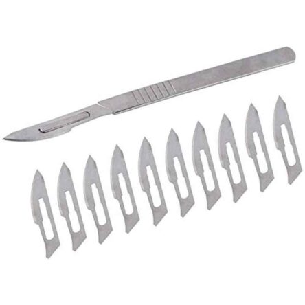 Forgesy Carbon Steel Scalpel Surgical B.P. Handle with 10 Pcs Blades