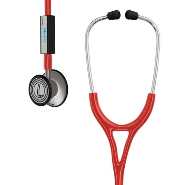 Lifeline Stainless Steel Red Dual Diaphragm Chest Piece Stethoscope with 2 Way Tube