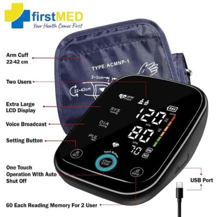 Firstmed Black Automatic Digital Talking Blood Pressure Monitor with Large Touch Screen & C-Type USB