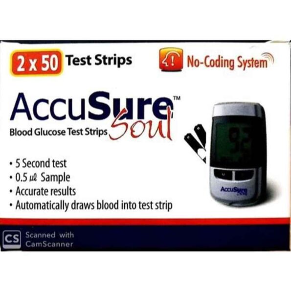 Accusure Soul 100 Pcs Glucometer Strips Box