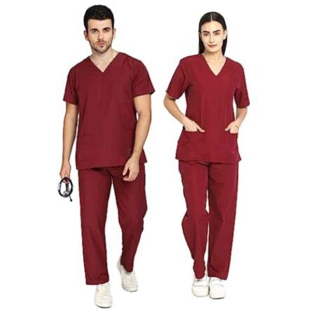 Indosurgicals Polyester & Cotton Maroon Unisex Scrub Suit