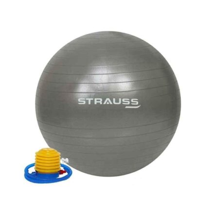 Strauss 65cm Grey PVC Anti Burst Gym Ball with Foot Pump