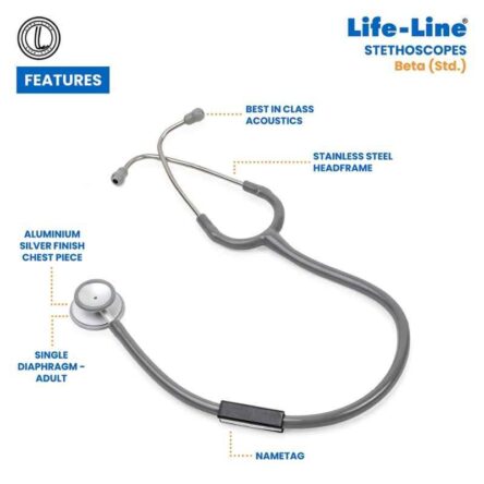 Lifeline Beta Aluminium Grey Single Diaphragm Chest Piece Stethoscope with Y Tube