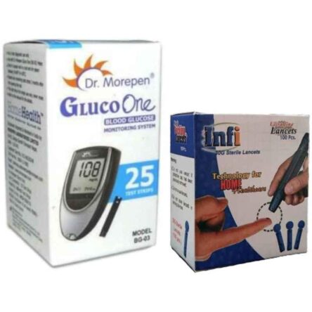 Dr. Morepen 25 T-Strips With Lancets Glucometer Strips Box