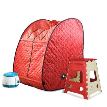 Kawachi Red Portable Steam Sauna Bath for Health & Beauty Spa at Home with Folding Stool
