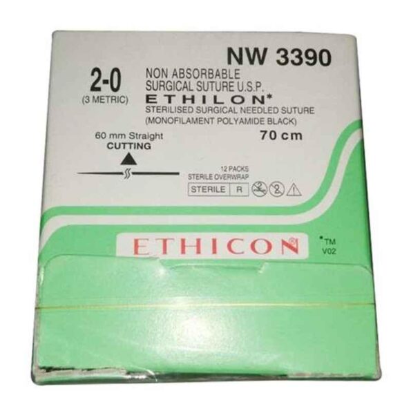 Ethicon NW3390 Ethilon 2-0 Black 60mm Monofilament Suture