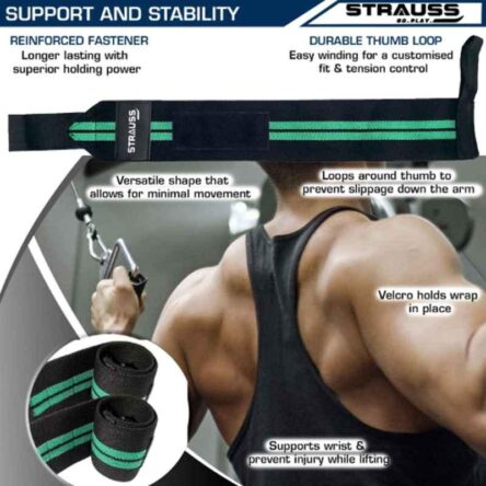 Strauss 20x13x4cm Black & Green Weight Lifting Cotton Wrist Support