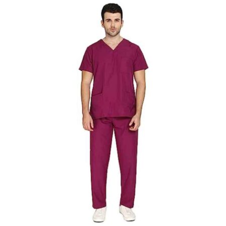 Indosurgicals Polyester & Cotton Wine Faux Wrap Scrub Suit