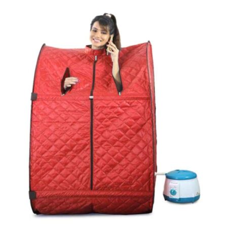 Kawachi Red Portable Steam Sauna Bath for Health & Beauty Spa at Home with Folding Stool
