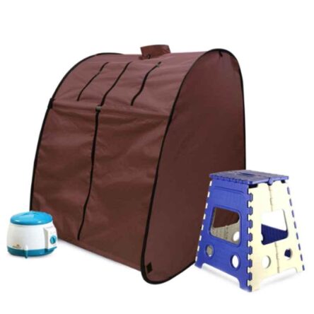 Kawachi 750W Chocolate Brown Portable Steam Sauna Bath for Health & Beauty Spa at Home with Folding Stool