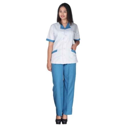 Saraf Cotton & Polyster Blue & White Unisex Nurse Scrub Suit