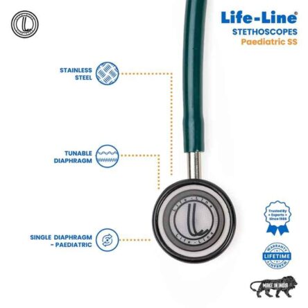 Lifeline Stainless Steel Green Single Side Diaphragm Chest Piece Stethoscope with 2 Way Tube