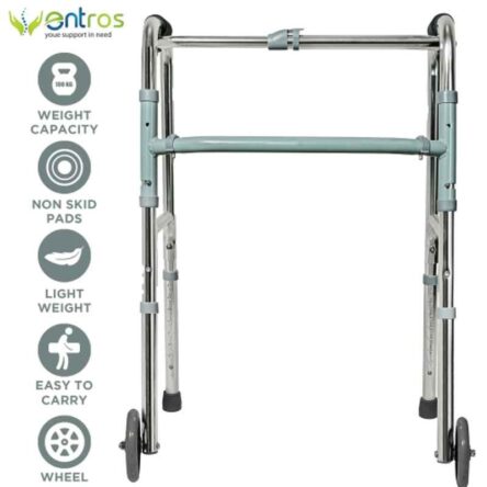 Entros Portable Aluminium Height Adjustable Foldable Walker with Wheel