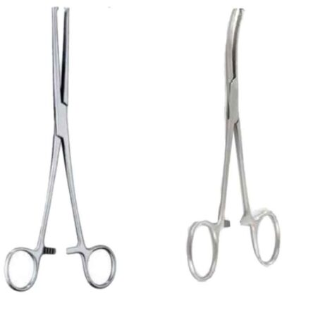 Forgesy 2 Pcs 6 inch Stainless Steel Kochers Artery Straight & Curved Forceps Set