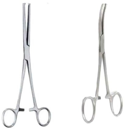 Forgesy 2 Pcs 6 inch Stainless Steel Kochers Artery Straight & Curved Forceps Set