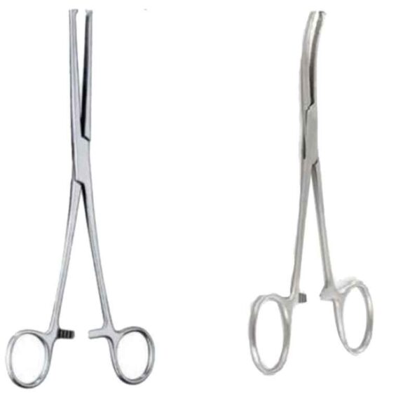 Forgesy 2 Pcs 6 inch Stainless Steel Kochers Artery Straight & Curved Forceps Set