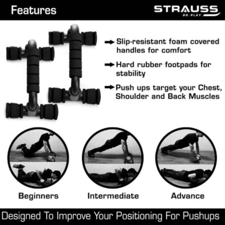 Strauss Master 22x14x12.5cm Polypropylene Black Moto Push Up Bar