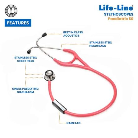 Lifeline Stainless Steel Pink Single Side Diaphragm Chest Piece Stethoscope with 2 Way Tube