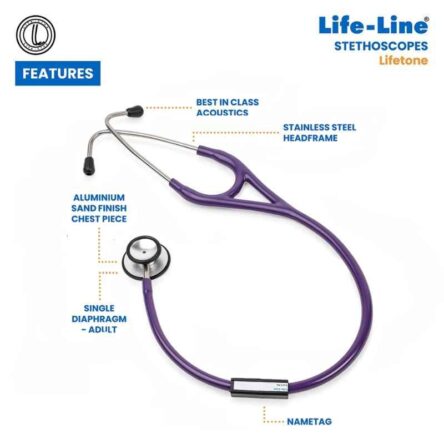 Lifeline Aluminium Purple Single Diaphragm Chest Piece Stethoscope with 2 Way Tube