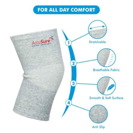 AccuSure Small Bamboo Yarn 4 Way Stretchable Pain Relief Knee Support