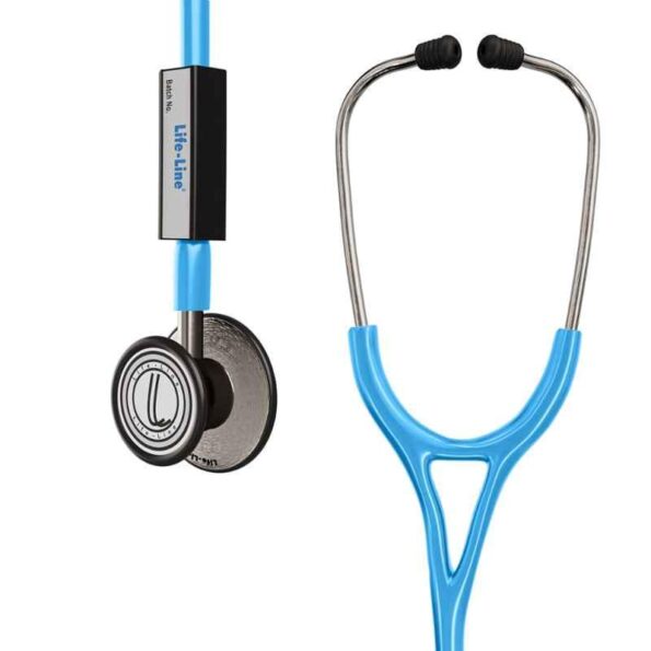 Lifeline Max III Stainless Steel Light Blue Dual Side Diaphragm Chest Piece Stethoscope with 2 Way Tube