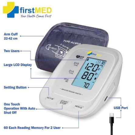 Firstmed White Automatic Digital Talking Blood Pressure Monitor with Large Touch Screen & C-Type USB