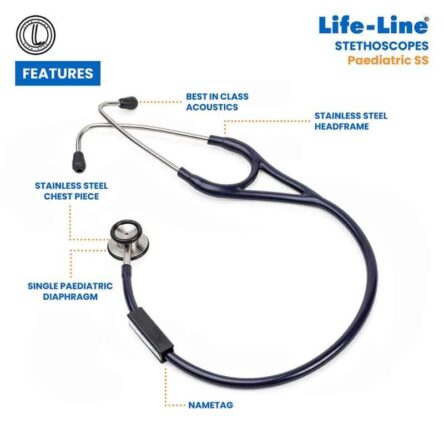 Lifeline Stainless Steel Dark Blue Single Side Diaphragm Chest Piece Stethoscope with 2 Way Tube