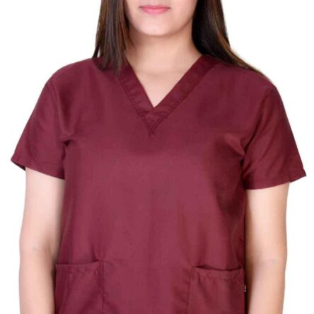 Saraf Cotton Maroon Medical V Neck Scrub Suit