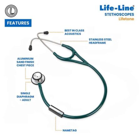 Lifeline Aluminium Green Single Diaphragm Chest Piece Stethoscope with 2 Way Tube