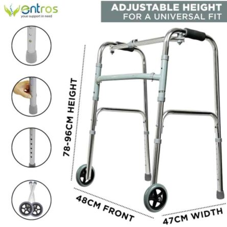 Entros Portable Aluminium Height Adjustable Foldable Walker with Wheel