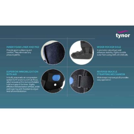 Tynor D52BCZ Steel & Nylon Black Short Air Walker Boot