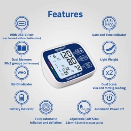 Medtech BP11 Portable Automatic Digital Blood Pressure Monitor Machine with Backlight