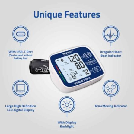 Medtech BP11 Portable Automatic Digital Blood Pressure Monitor Machine with Backlight