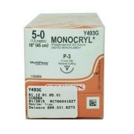 Ethicon Y493G 12 Pcs 5-0 Undyed Monocryl Poliglecaprone 25 Suture Box