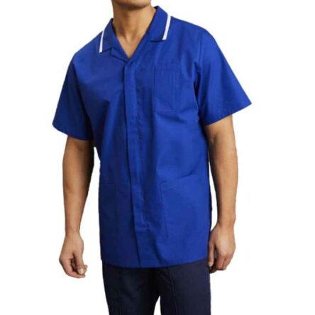 Superb Uniforms Polyester & Viscose Royal Blue Half Sleeves Hospital Nurse Top for Men