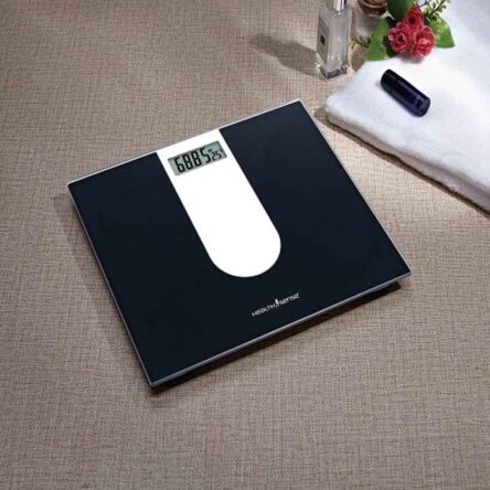 HealthSense 150kg Glass Top Black & White Digital Weighing Machine