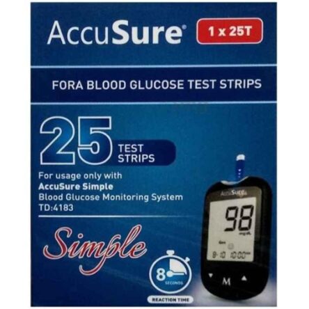 Accusure Simple Blood 25 Pcs Glucometer Strips Box