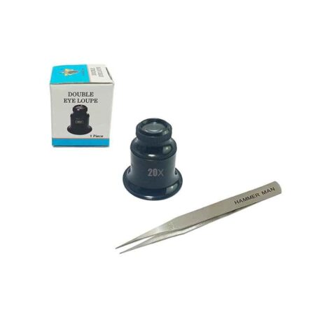 Hammer Man By Mekki's 20X Double Lens Eye Loupe Magnifier Set with AA Jewellery Tweezer