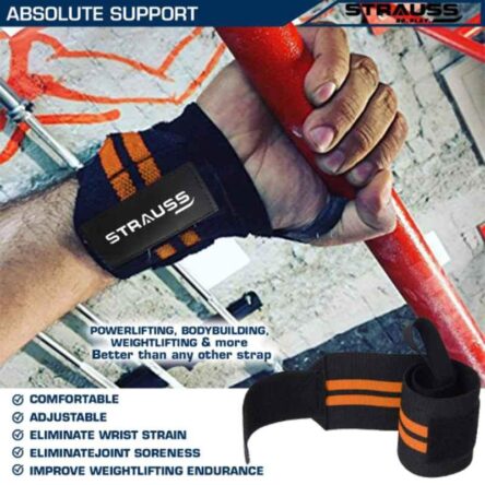 Strauss 16.5x14x4.2cm Black & Orange Weight Lifting Cotton Wrist Support