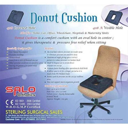 Salo Orthotics Polyurethane Foam Square Blue Visible Hole Donut Orthopedic Seat Cushion with Cover