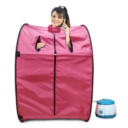 Kawachi 750W Pink Portable Steam Sauna Bath for Health & Beauty Spa at Home with Folding Stool